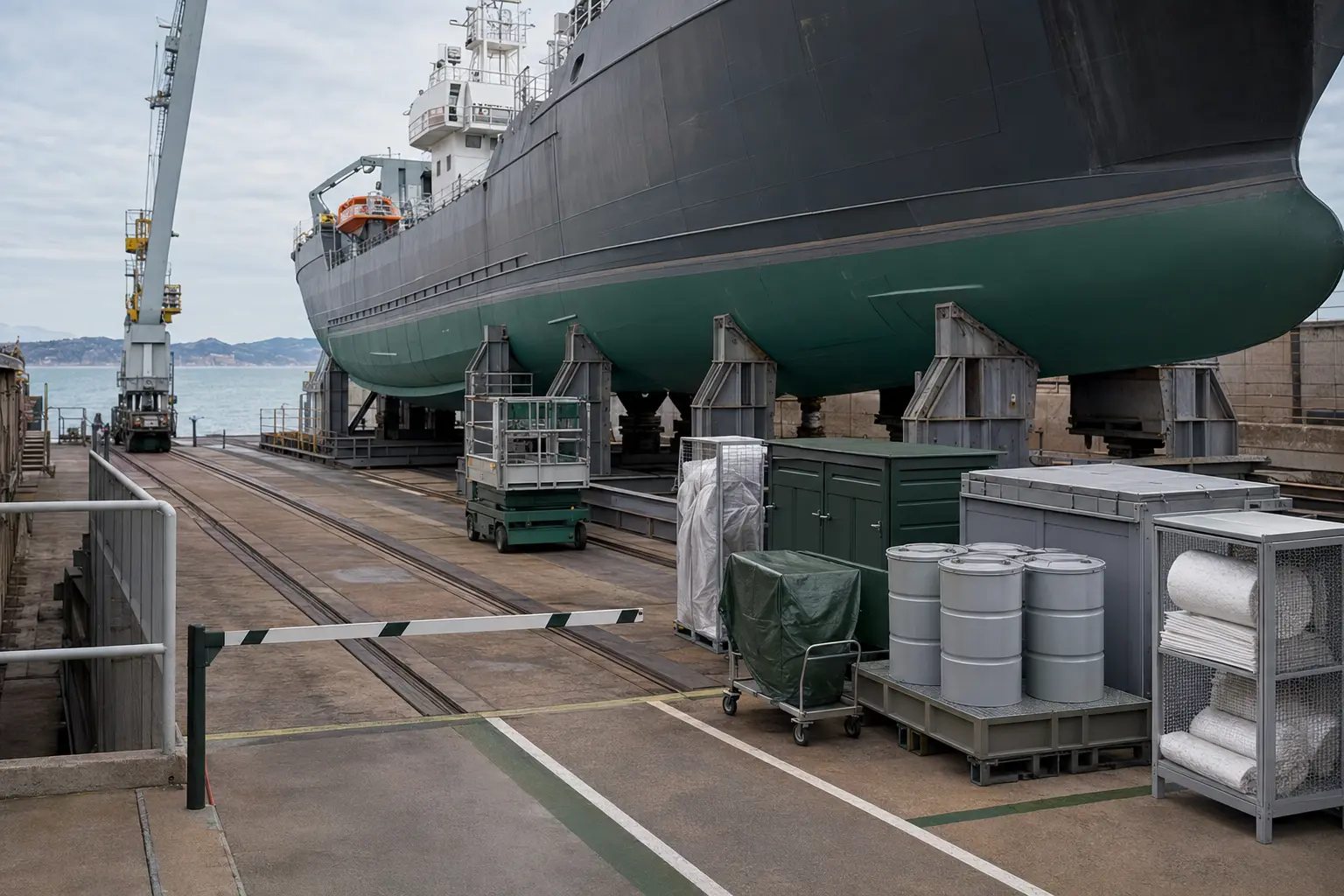 Raccolta organizzata dei materiali durante una manutenzione navale